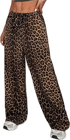 Floerns Women's Plus Size Leopard Print Long Pants Elastic Waist Straight Leg Trousers in Saudi Arabia