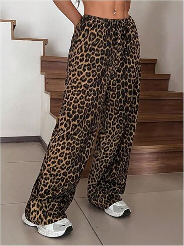 Floerns Women's Plus Size Leopard Print Long Pants Elastic Waist Straight Leg Trousers in Saudi Arabia