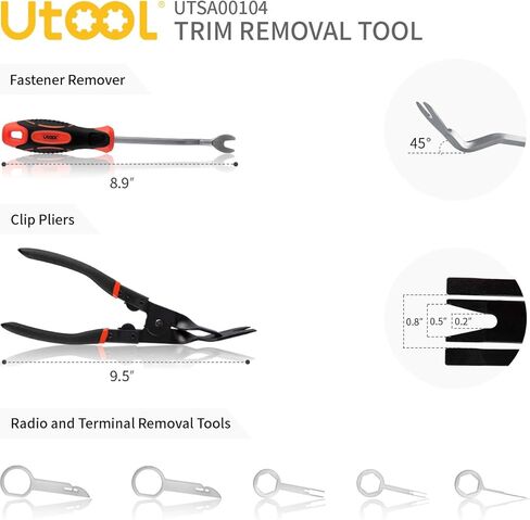 UTOOL UTSA00104 إزالة لوحة باب السيارة باللون الأصفر مع كماشة مزيل مشبك وأدوات إزالة ستيريو الصوت والراديو 18 قطعة in Kuwait