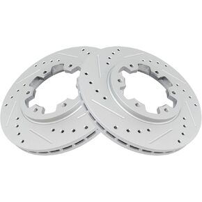 TRQ Front Performance Brake Rotors Set Premium G-Coated Cross Drilled & Slotted Compatible with 1986-1994 Nissan D21 1999-2002 Frontier 1987-1995 Pathfinder 1995-1997 Pickup