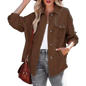 Beaully Women's Corduroy Button Down Shirts Casual Long Sleeve Oversized Jacket Shacket Coat with Pockets
