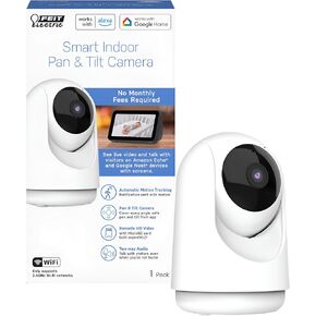 Feit Electric Indoor Security Camera with Motion Detection, 30ft. Night Vision, Pan and Tilt Head, 2.4GHz Wifi, 2-Way Audio, 1080p HD, Works with Alexa & Google Asst, Plug-in, White, CAM/PAN/WIFI/G2