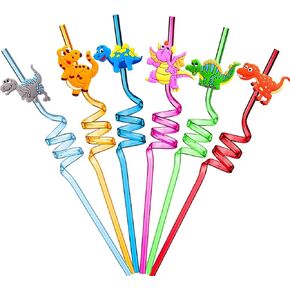 ULIFEMALL Reusable Drinking Straws, Dinosaur Party Favors Party Decorations Dinosaur Plastic Straws Safari Jungle Kids Birthday Dinosaur Party Supplies for Family or Party Use - Pack of 6