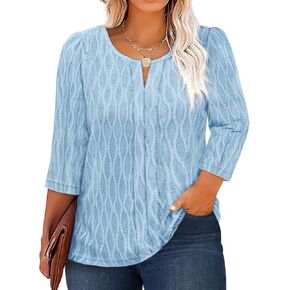 Beautife Womens Plus Size Tops Dressy Casual 3/4 Sleeve Blouse Textured Tunic Shirts