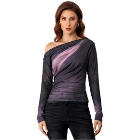 Floerns Women's Off Shoulder Tops Y2k Going Out Tops for Women Trendy Long Sleeve Asymmetrical Ruched T Shirts Tops in Kuwait