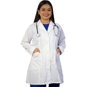 معاطف مختبر بيضاء عالية الجودة من HEEDFIT للنساء، معطف مختبر نسائي طويل قابل لإعادة الاستخدام من القطن والبوليستر الأبيض بالكامل بطول 81.28 سم