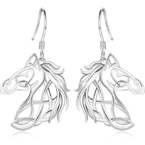 Celtic Horse Earrings for Women - 925 Sterling Silver Hypoallergenic Horse Animal Dangle Drop Earring Jewelry Gifts