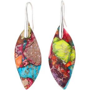 MengPa Stone Drop Earrings for Women Crystal Teardrop Leaf Shape Dangle Earring