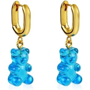 Cute Bear Earrings for Women 18k Gold Drop Earrings Dangle Blue Earrings