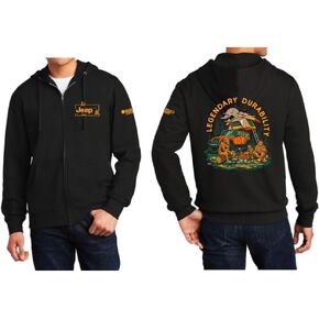 Jeep Sasquatch Family Campfire Logo Full-Zip Mid-Weight Hoodie Hooded Sweatshirt - Black
