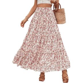 Verdusa Women's Floral Print Long Skirt Tiered Layered Ruffled Flowy Maxi Skirt