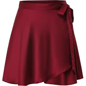Women's Summer High Waist Casual Silk Solid Color Strap Ruffled Hem Mini Skirt.