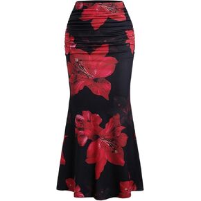 Milumia Women's Floral Print Ruched Long Skirt Stretch Bodycon Elegant Skirts