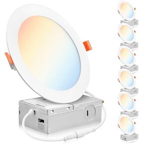PARMIDA (6 Pack) 6 Inch Ultra-Thin LED Recessed Ceiling Light with Junction Box, 5CCT Color Selectable 2700K/3000K/3500K/4000K/5000K, 12W, Dimmable Canless Wafer Slim Panel Downlight, IC Rated, ETL