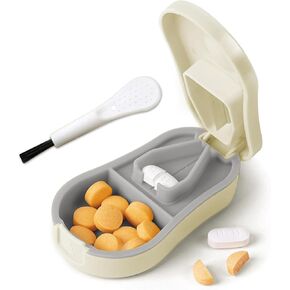 Pill Cutter Splitter for Small and Tiny Pills - Pill Cutter 1/4 - Accurately Cuts Multiple Pills - Easy Open Snap Button. Detachable Nonslip V-Shaped Pad. Wrap-Around Blade Guard. Back Storage (Cyan)
