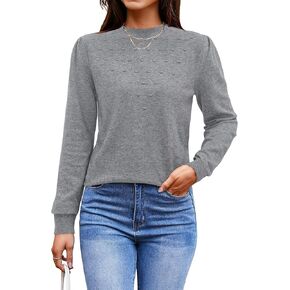 Arach&Cloz 2024 Fall Sweaters Long Puff Sleeve Tops Crew Neck Special Dots Trendy Casual Lightweight Pullover Clothes Outfits
