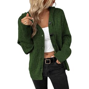 KZIYBON Women's Hooded Cardigan Sweater Long Trendy V-Neck Long Sleeve Coat