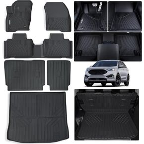 Floor Mats & Trunk Mat for Ford Edge 2015-2023 2024,TPE All Weather Protection 1st & 2nd Row Car Floor Liners with Cargo Liner Accessories-Black