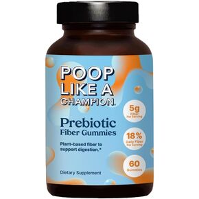 Poop Like a Champion Fiber Gummies – 5g Fiber per Serving, Non-GMO, Vegan, Digestive Support, 60 Pieces per Bottle
