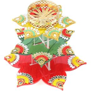 Designer Red Floor Rangoli with Tea Light Candle Holder Stand Decorative Tealight T Light for Festival Floor Decorations Lighting Accessories Diwali Decor (Without Wax)