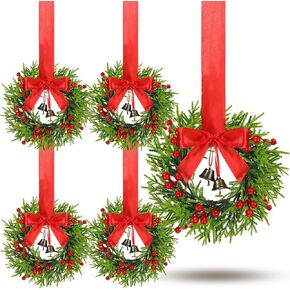 Dingion 4 Pieces 9.84 Inch Christmas Norfolk Pine Wreaths Small Xmas Artificial Pine Wreath Faux Pine Xmas Wreath Set with Berry and Bell for Xmas Front Door Porch Window Wall Decoration(Burlap Bows) in Kuwait