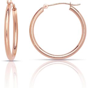 Olivia's Collection 14k Rose Gold Bright Polished Hoop Earrings (13-25x2.0mm), Piercing to Lobe, Upper-Lobe for a Woman, Man, or Teens