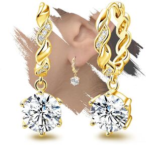 Gold Hoop Earrings for Women Trendy - Sterling Silver Hypoallergenic Loop Earrings Cubic Zirconia Huggie Earrings for Sensitive Ears Classic Fashion Women's Earrings Gift for Valentine's Day Birthday