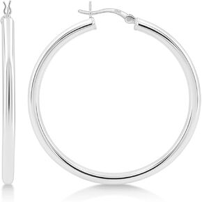 KEZEF 925 Sterling Silver Chunky Hoop Earrings - 3mm Tube Hoops for Women - 45mm Sterling Silver