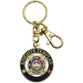 Knight Templar Round Masonic Key Chain - [Black & Gold][1 1/2'' Diameter]