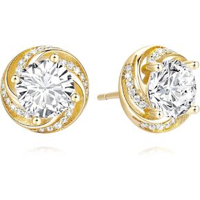 Cossa 14K Gold Stud Earrings for Women 14K Gold Plated Stud Earrings for Women Hypoallergenic Earrings with Modern Rotated Textured Design Small Earrings Studs