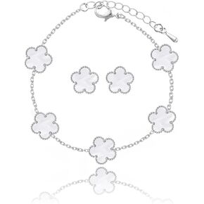 Four Leaf Clover Earring and Bracelet Set for Women Lucky Flower 14K Gold Plated Jewelry