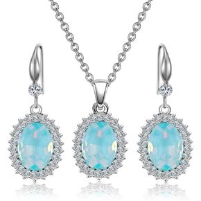 Crystal Jewelry Sets for Women, Silver/Gold Plated Teardrop Oval Pendant Necklace and Earring Rhinestone Dangling Sets Birthday Anniversary Wedding Mother’s Day Gifts for Women