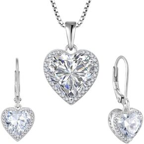 Love Heart Jewelry Set for Women Necklace & Earrings April Birthstone Jewelry