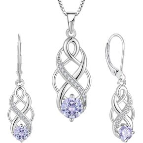 Infinity Irish Celtic Knot Jewelry Set for Women Alexandrite Necklace & Earrings June Birthstone Jewelry Gifts