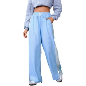 SOLY HUX Women's Striped Pants Elastic High Waisted Straight Leg Casual Long Pants