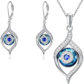 Evil Eye Necklace with Blue Crystal for Women