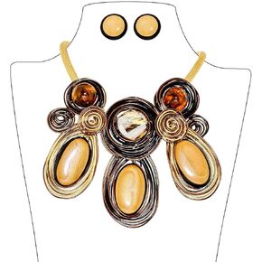 Fstrend Statement Choker Necklaces Earrings Gold African Chunky Collar Ethnic Indian Tribal Costume Necklace Set for
