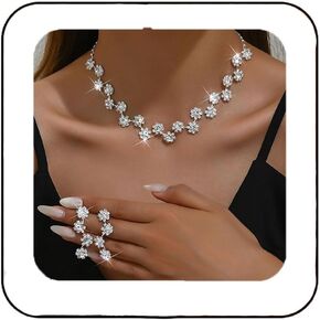 Unicra Silver Rhinestone Bridal Wedding Jewelry Set Crystal Necklace Earrings Bracelet Sets Formal Costume Jewelry for Women and Brides