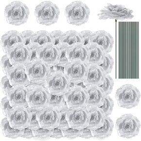 Yunlly 100 Pcs Flowers Long Stem Artificial Rose Flowers Roses Fake Faux Artificial Roses Bouquet Wedding Party Home Decor for DIY Baby Shower Centerpieces Tables Home Decorations (Blue)