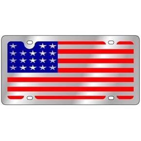 Eurosport Daytona- Compatible with -, Stainless Steel License Plate - USA Flag