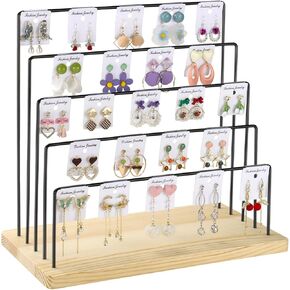 Earring Display Stand for Selling, 5 Tier Earring Rack Tower Holder, Jewelry Display Stand With Earring Cards (Black)