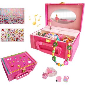 Qulable Kids Musical Fairy Jewelry Box for Girls,Pink Music Box with Ballerina and Stickers for Birthday Bedroom Decor, Gifts for Girls Kids, Childrens Jewelry Boxes for Ages 3-10