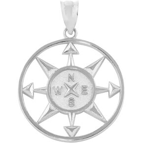 925 Sterling Silver Compass Navigation Round Pendant