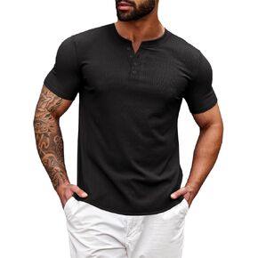 Runcati Men's Henley Shirts Short Sleeve Casual Ribbed Knitted Summer T-Shirt Slim Fit Workout Muscle Tops