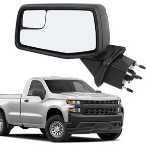 Driver Left Side Door Mirror Textured Back Cover Power Heated Glass Manual Folding For Chevrolet Silverado and GMC Sierra 1500 from 2019 2020 2021 2022 2023 2024 without Clearance Light