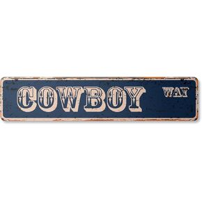 COWBOY Vintage Aluminum Street Sign rancher hat boots western horse rustic metal tin | Indoor/Outdoor | 30" Wide