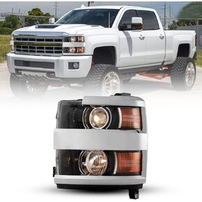 CPW Headlights Assembly Fit For 2015 2016 2017 2018 2019 Chevy Silverado 2500 HD 3500 HD, Driver & Passenger Head Lamps Replacement, 1 Pair Front Lights with Halogen Bulbs (Chrome Housing Clear Lens)
