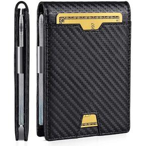 Wallet for Men, RFID Blocking Slim Bifold Wallet - Carbon fiber Minimalist Front Pocket Design with Money Clip - Thin Credit Card Holder, With Gift Box