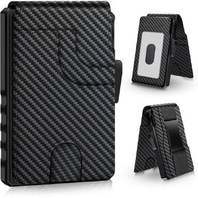 Wallet for Men, Smart Pop Up Wallet, Slim Minimalist RFID Blocking Card Holder, Aluminum Case, Magnetic Closure 10-14 Card Capacity, ID Window, Cash Slot (Carbon Fiber)