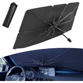 1 Pack Car Windshield Sun Shade Umbrella Replacement, Portable Foldable Design, 55In x 31In Vehicle Heat Shield, Waterproof Metal Handle, Universal for Most Cars (Silver #Opening Design)
